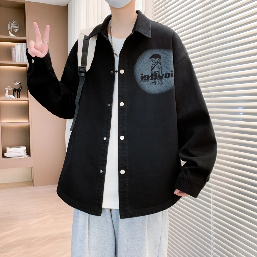 青少年学生春季港风宽松休闲百搭翻领韩版软牛仔夹克潮流外套