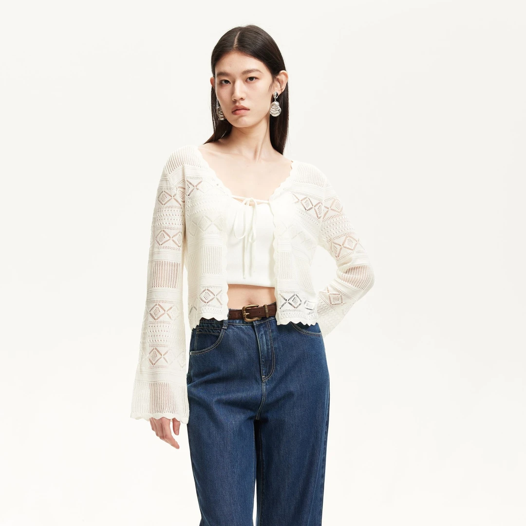 Vero Moda针织衫【南风织语】2025新款欧若风钩织花饰边325124067