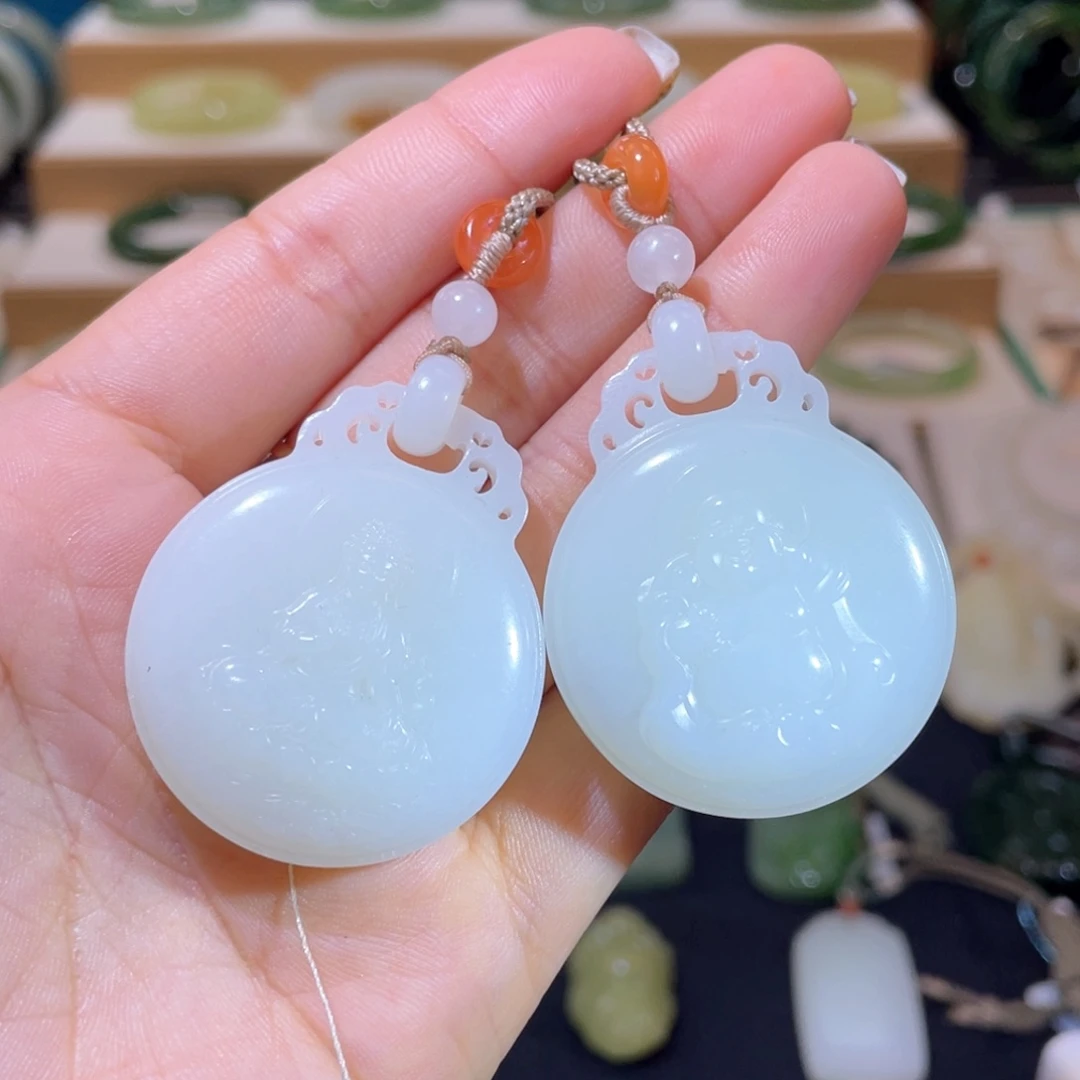 和田玉高品山流水对牌未镶嵌