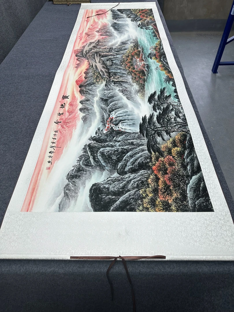 260*80（宝地生金）客厅茶室办公室高精复原软装挂画手工装裱