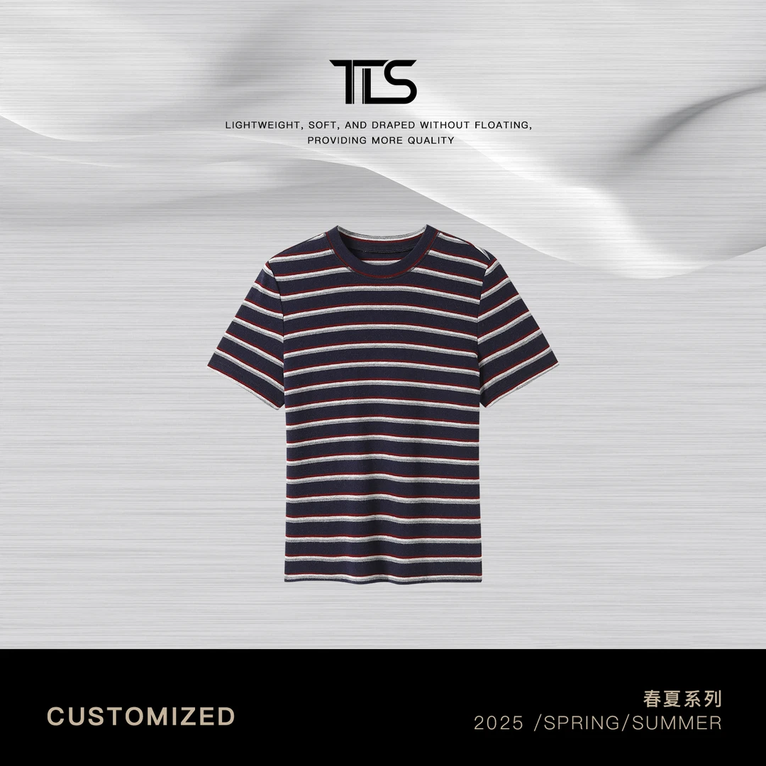TT【摩西T】复古酒红色渐变条纹交织垂坠柔滑亲肤短袖T恤TT-DT5029