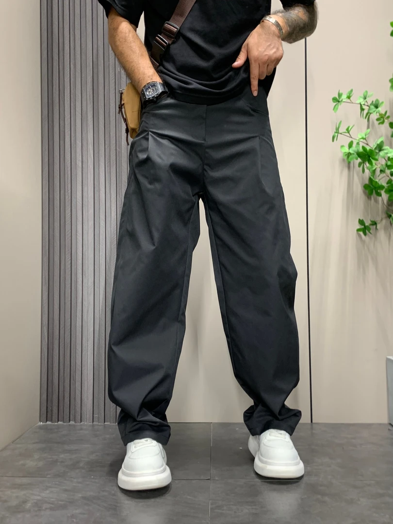 男士休闲裤2025秋季设计感做旧纯色弯刀裤痞帅百搭直筒宽松长裤子