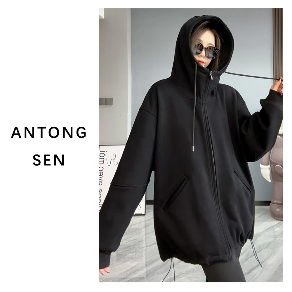 【安童森定制】开衫卫衣新款复古美式加绒休闲宽松连帽外套8133