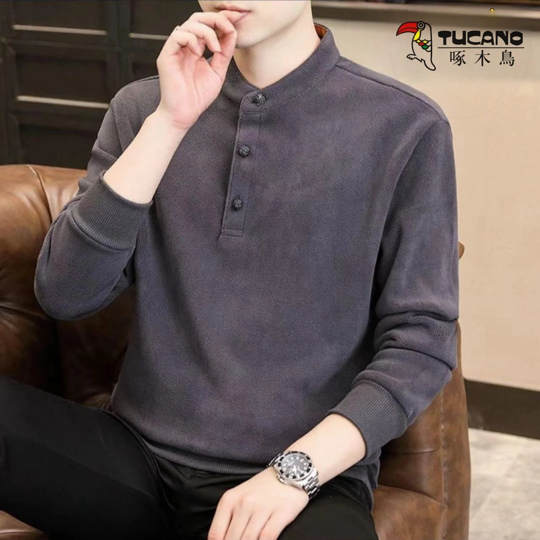 啄木鸟男士奥利绒卫衣新款潮流纯色百搭长袖打底衫秋季男上衣保暖