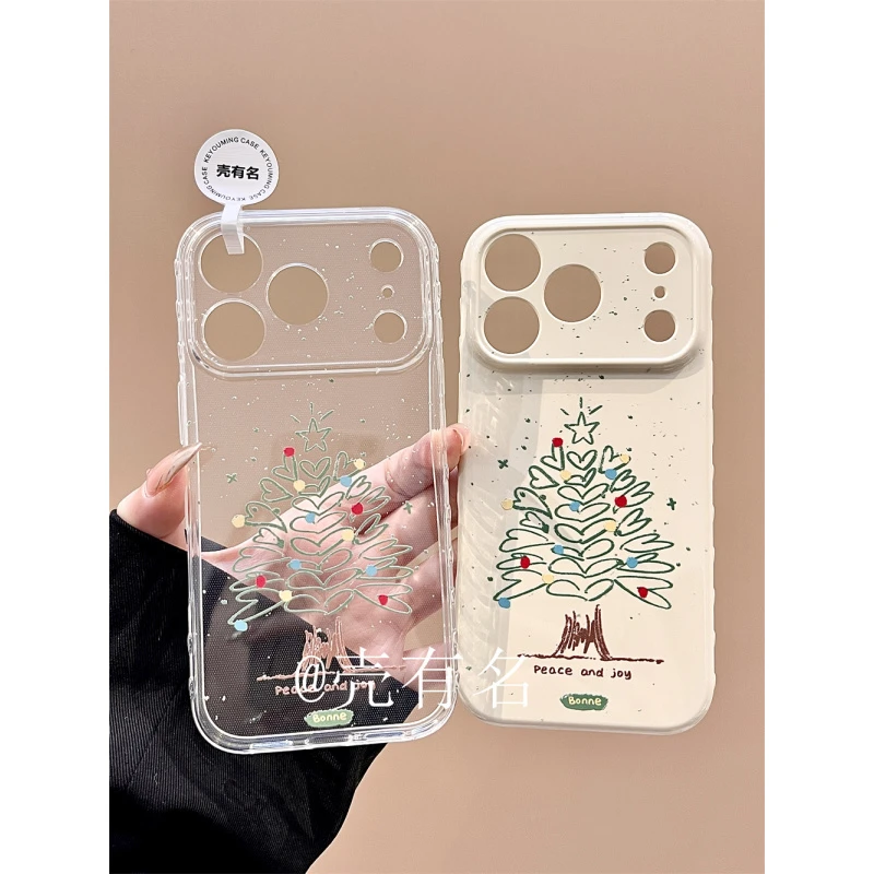 韩系简约ins泼墨手绘线条爱心树适用苹果17手机壳iPhone16/15/14