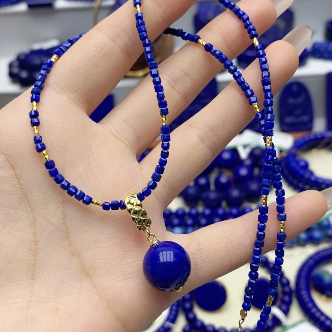 青金石银S925镀金镶嵌颈饰