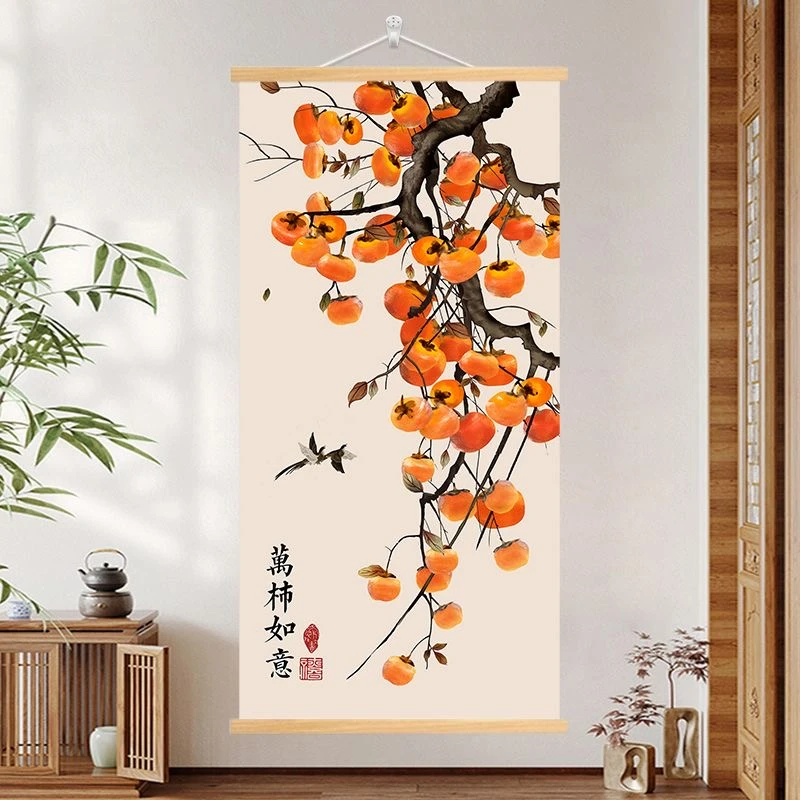 新中式挂画沙发背景墙玄关走廊办公室遮瑕荷花装饰画免打孔布艺画