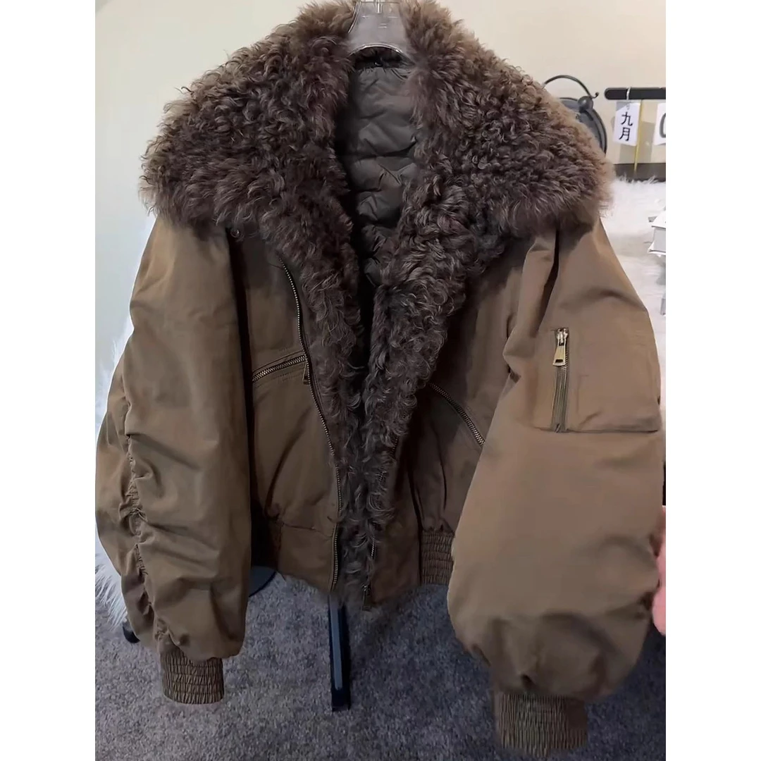 美式大毛领工装棉服女装短款2025冬季新款宽松加厚派克服棉衣外套