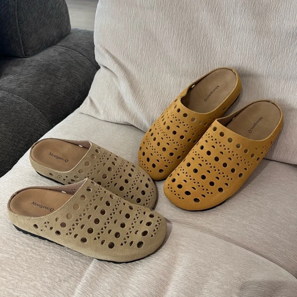 夏季新款镂空雕花包头软底软面厚底懒人勃肯半拖鞋女6129