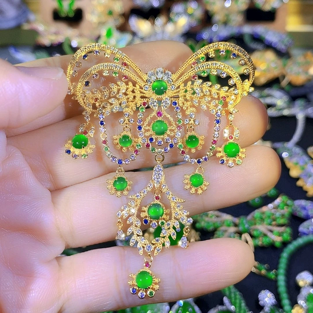 颈饰银S925镶嵌翡翠