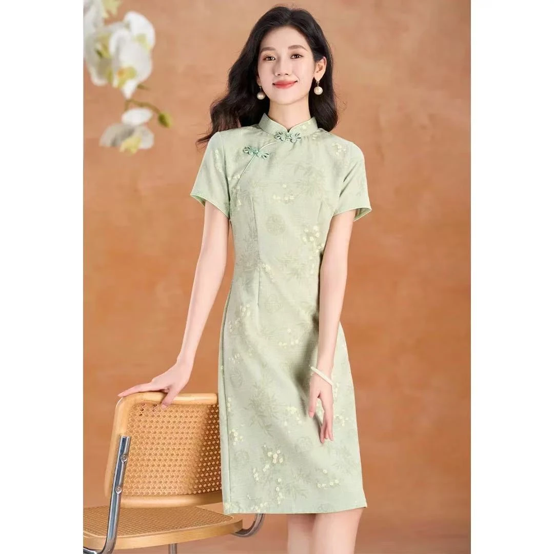 新中式国风改良旗袍连衣裙夏季高级感气质修身显瘦绣花旗袍017