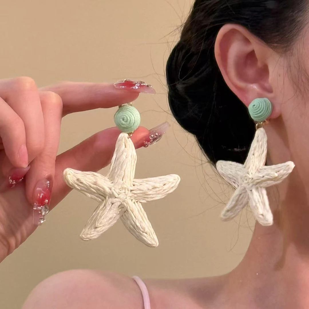 非金属木质耳饰 风吹岛屿 度假风编织海星耳环高级感耳饰绝美耳钉