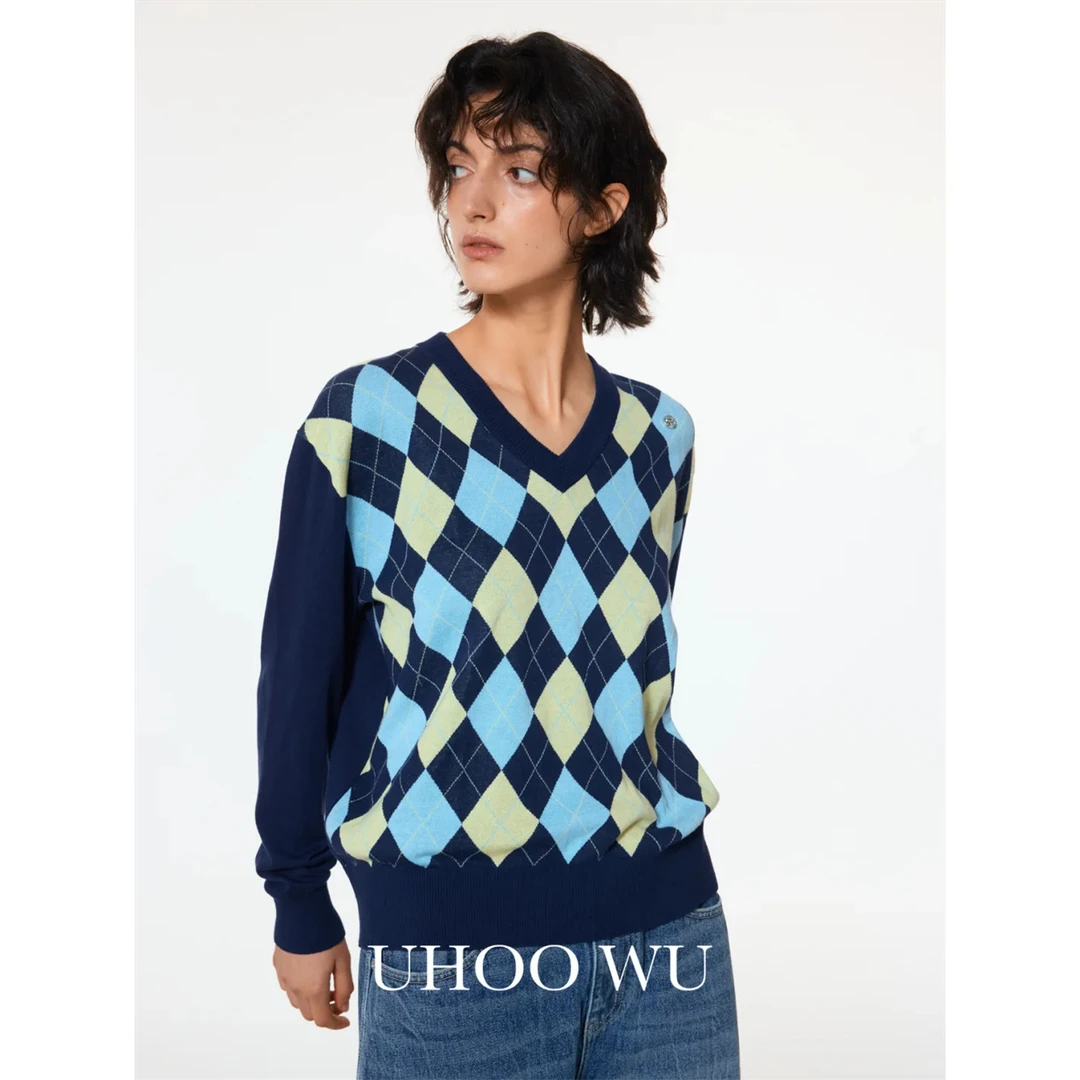 ReneRiva买手店 UHOO WU 2025SS菱形格纹V领针织上衣