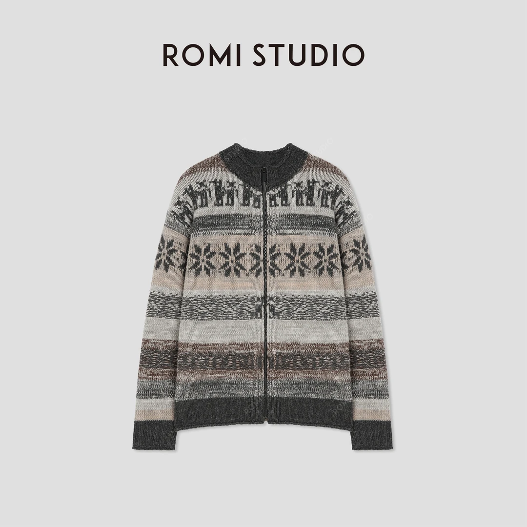 ROMI STUDIO“冬日氛围”绵羊毛费尔岛提花厚款开衫外套 RWBWS01660