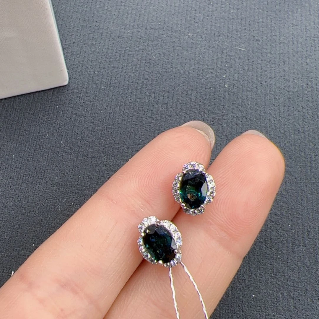 蓝宝石耳饰银S925镶嵌