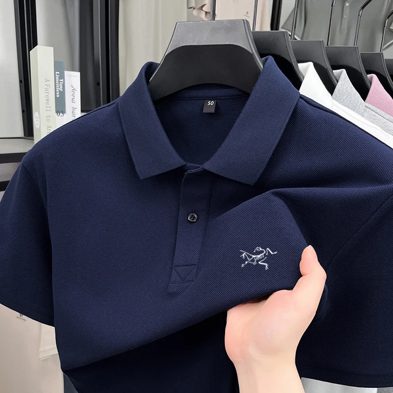 【奥特莱斯】刺绣鸟轻奢免烫POLO衫男短袖夏季薄款丝光棉T恤男宽松