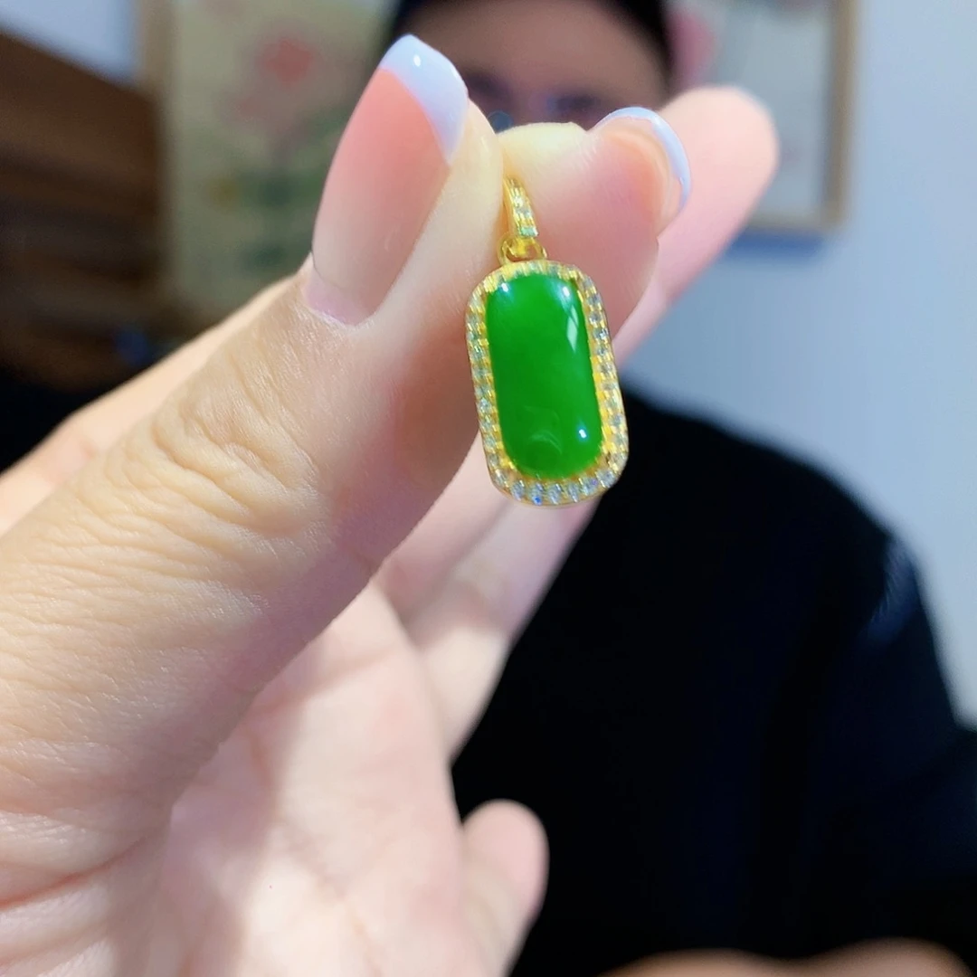 和田玉（碧玉）颈饰银S925镀金镶嵌