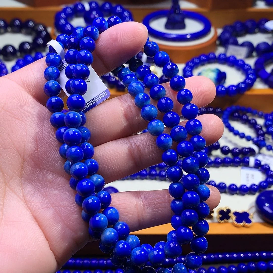 青金石未镶嵌手串6.8m特惠捡漏蓝天白云玉化料108佛珠4606