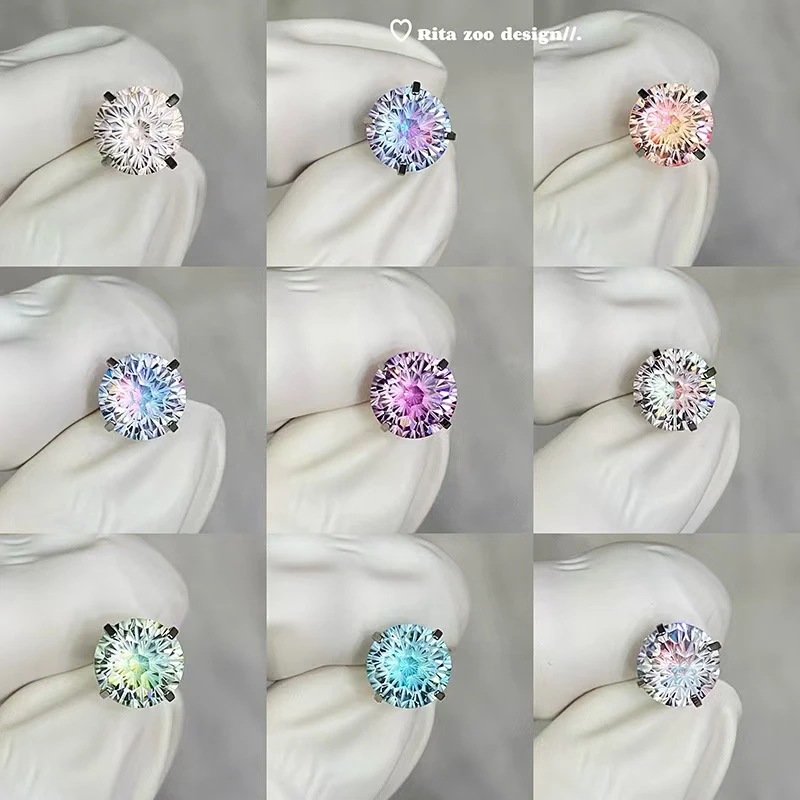 钛钢锆石耳饰 钛钢锆石8mm烟华切，玫瑰切糖心渐变（不接受退单）