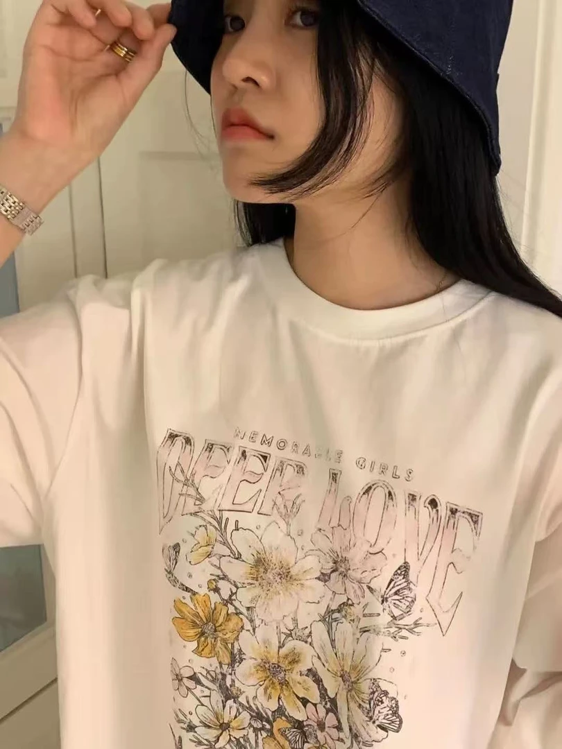 小黄花印花半袖夏季百搭短袖T恤时尚百搭女性