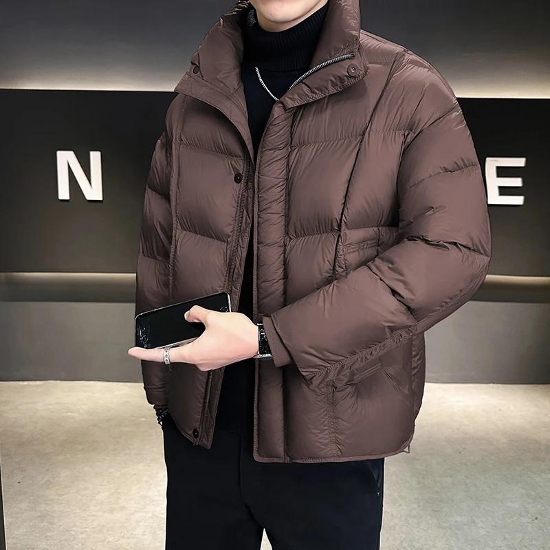 90白鸭绒泡芙羽绒服男冬季立领潮牌2025新款纯色加厚帅气男装外套