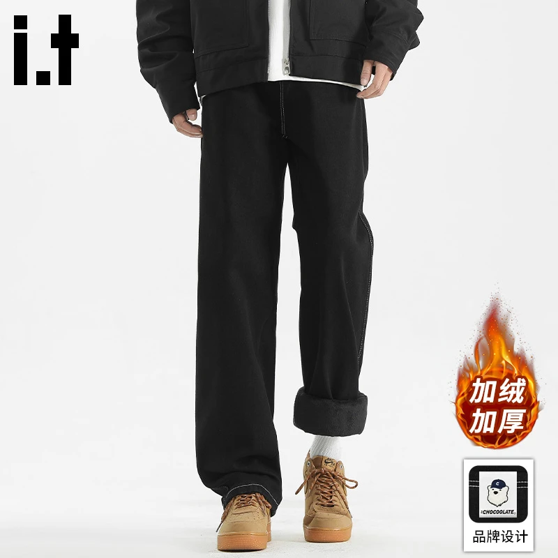 i.t:CHOCOOLATE加绒加厚牛仔裤男士秋冬季宽松复古百搭休闲直筒裤