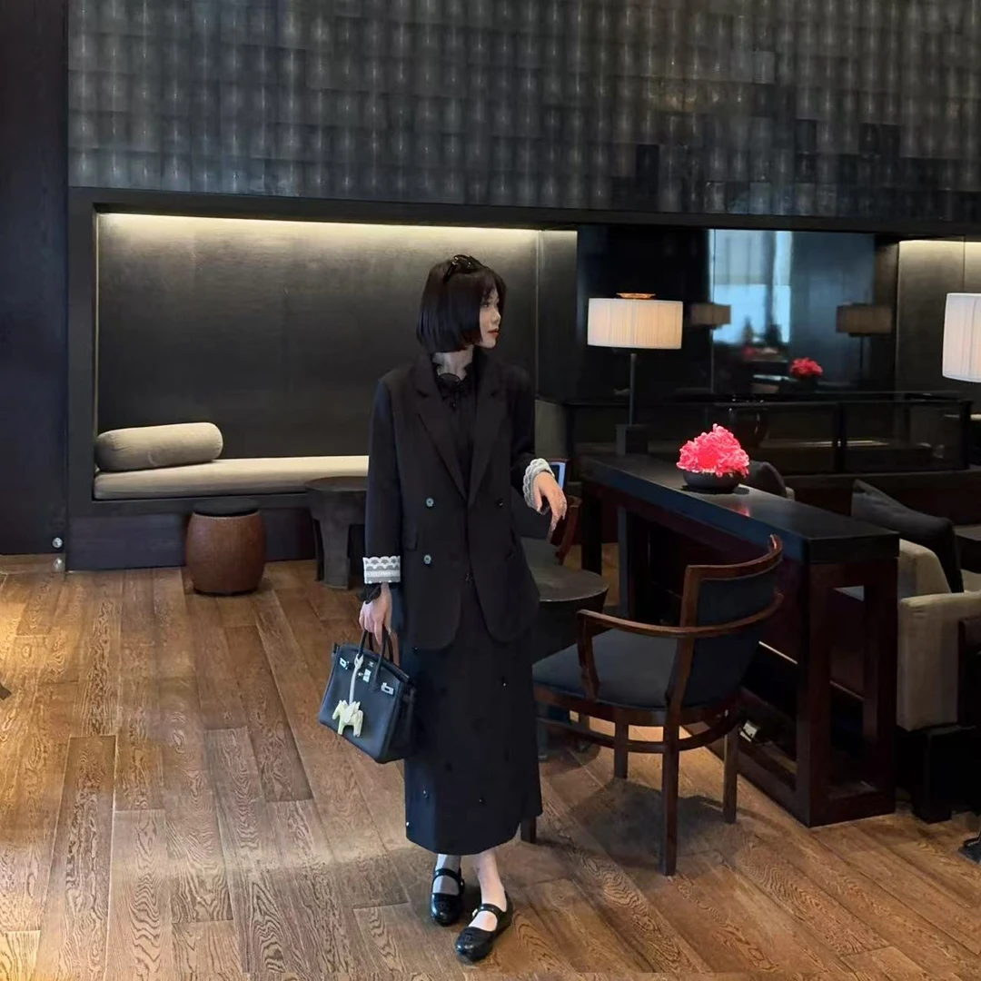 玳妮【蕾丝袖口西装】春季新款袖口蕾丝拼接七分袖西装外套休闲时尚