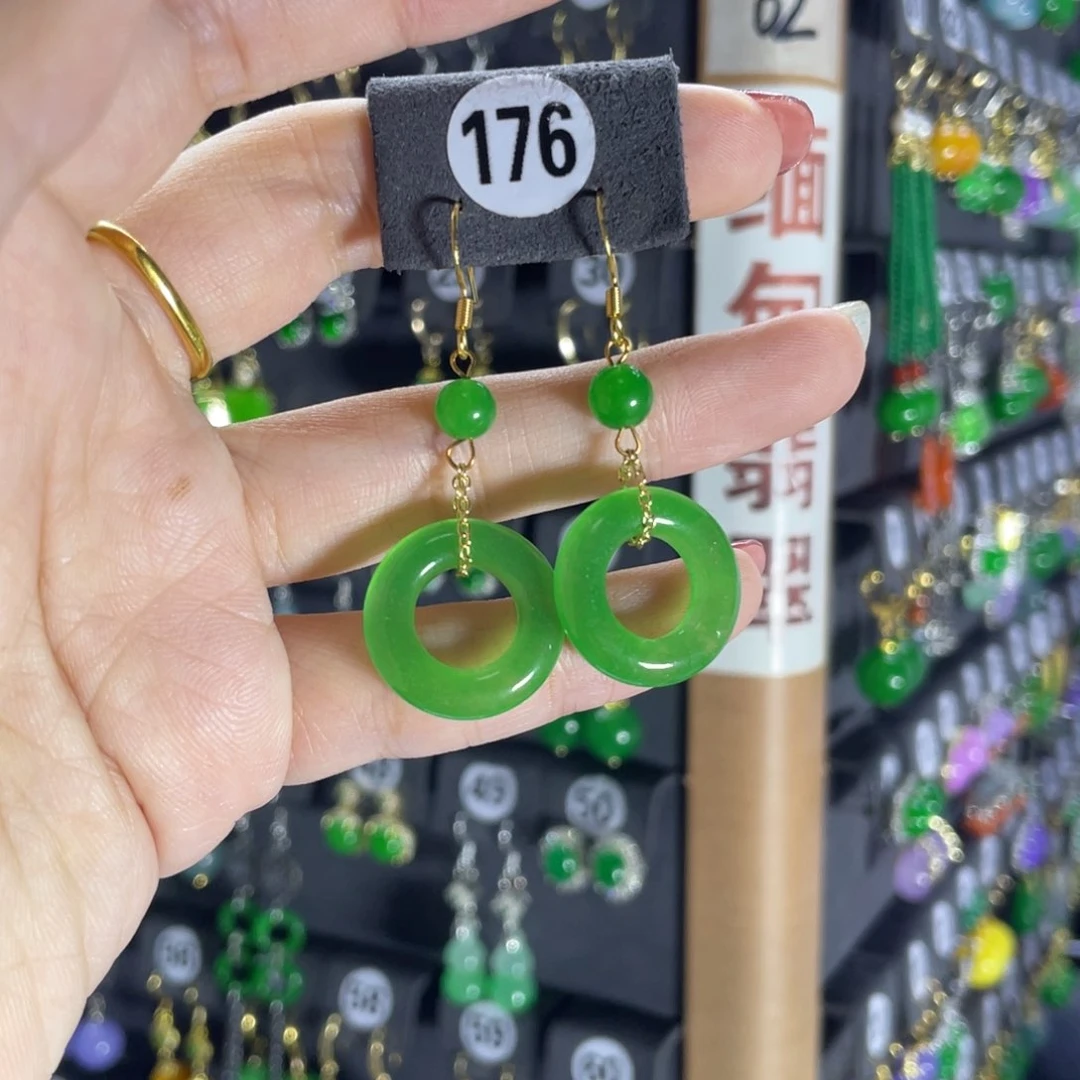 银S925镶嵌翡翠耳饰176