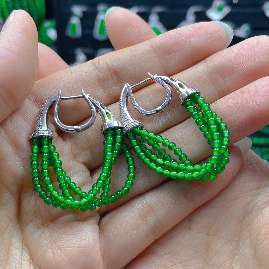 翡翠耳饰银S925镶嵌天然A货翡翠耳坠