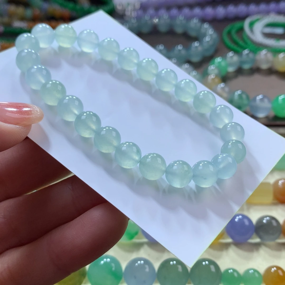 翡翠手链未镶嵌木那纯净冰晴水色卡7.8