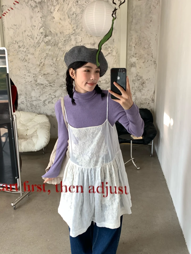 秋屿頔moment 自制 法式百搭时尚刺绣吊带连衣裙