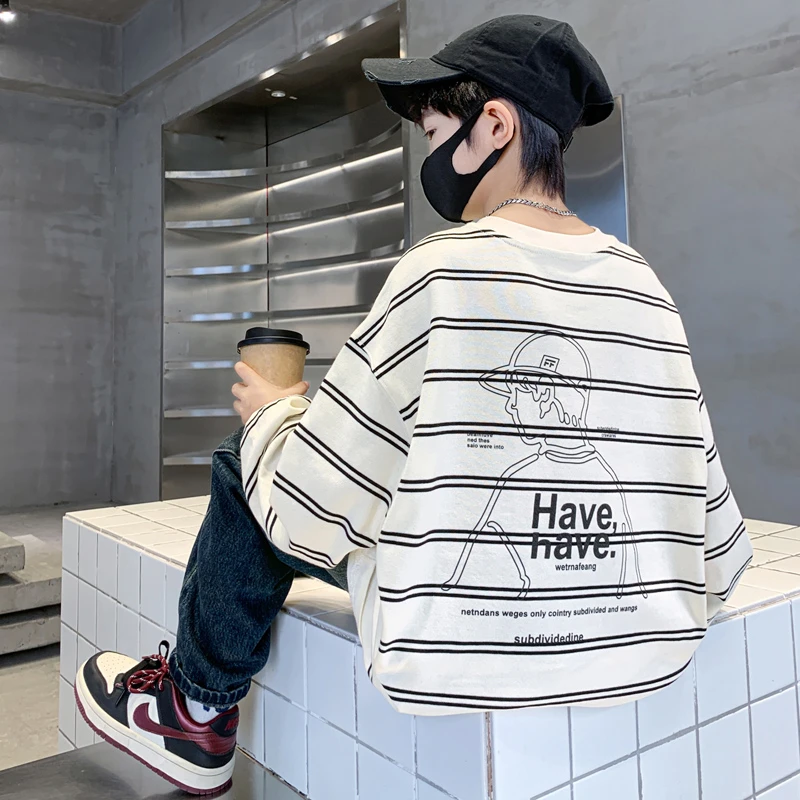 儿童装条纹卫衣秋季男童秋装套头休闲中大童帅气百搭打底衫男孩潮