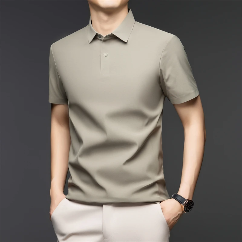 夏季男士短袖Polo衫男装薄款凉感无痕速干纯色商务休闲翻领T恤衫