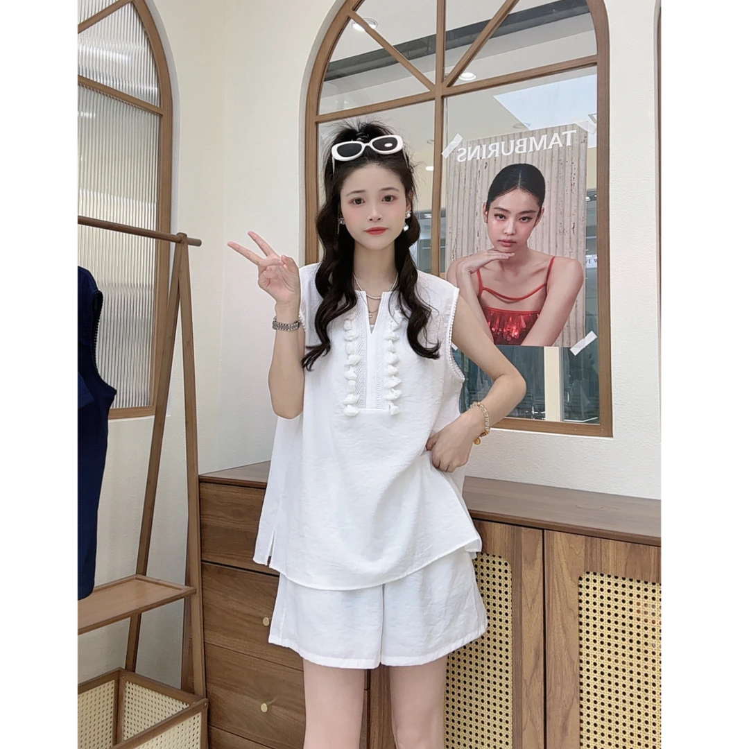 【三懿服饰】韩系无袖流苏显瘦套装两件套套装991