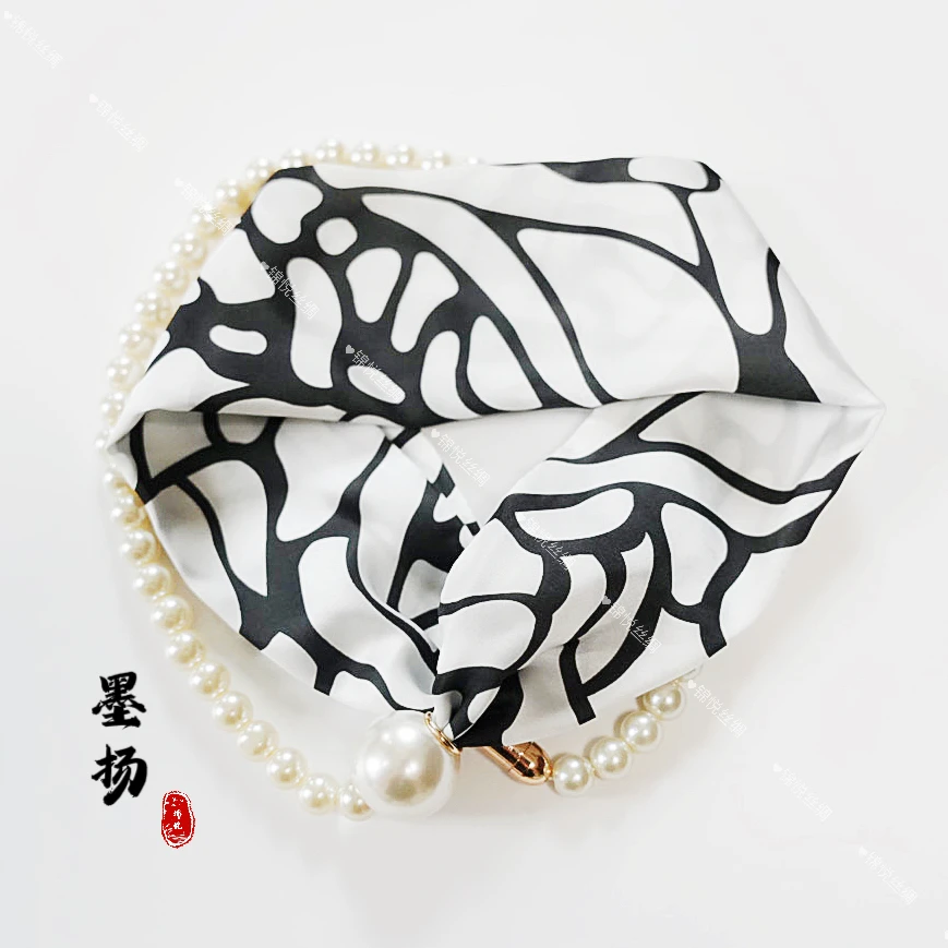 合金布艺项链 【墨扬】新中式磁吸扣轻奢高定珍珠丝巾项链（A802）