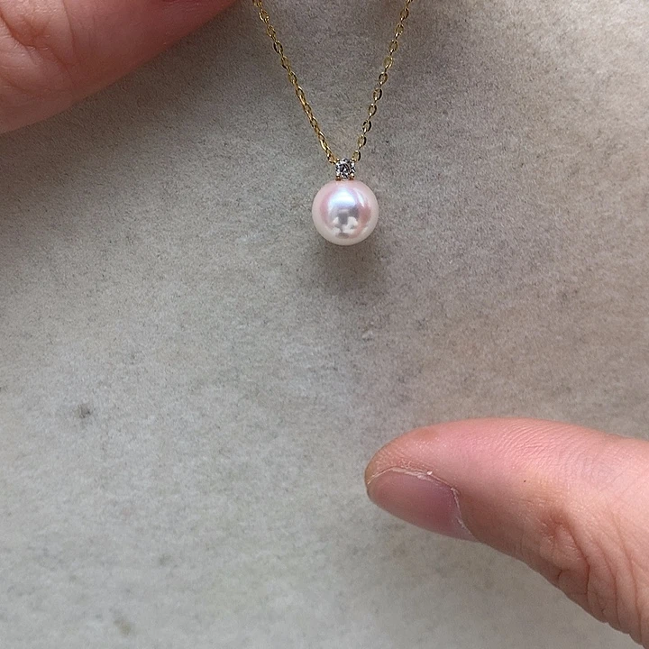 18K金镶嵌海水珍珠8-8.5mm ak戴妃k黄