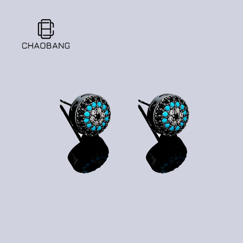 chaobang/潮邦 铜合金耳饰 满镶恶魔之眼耳钉小众耳饰百搭ins饰品