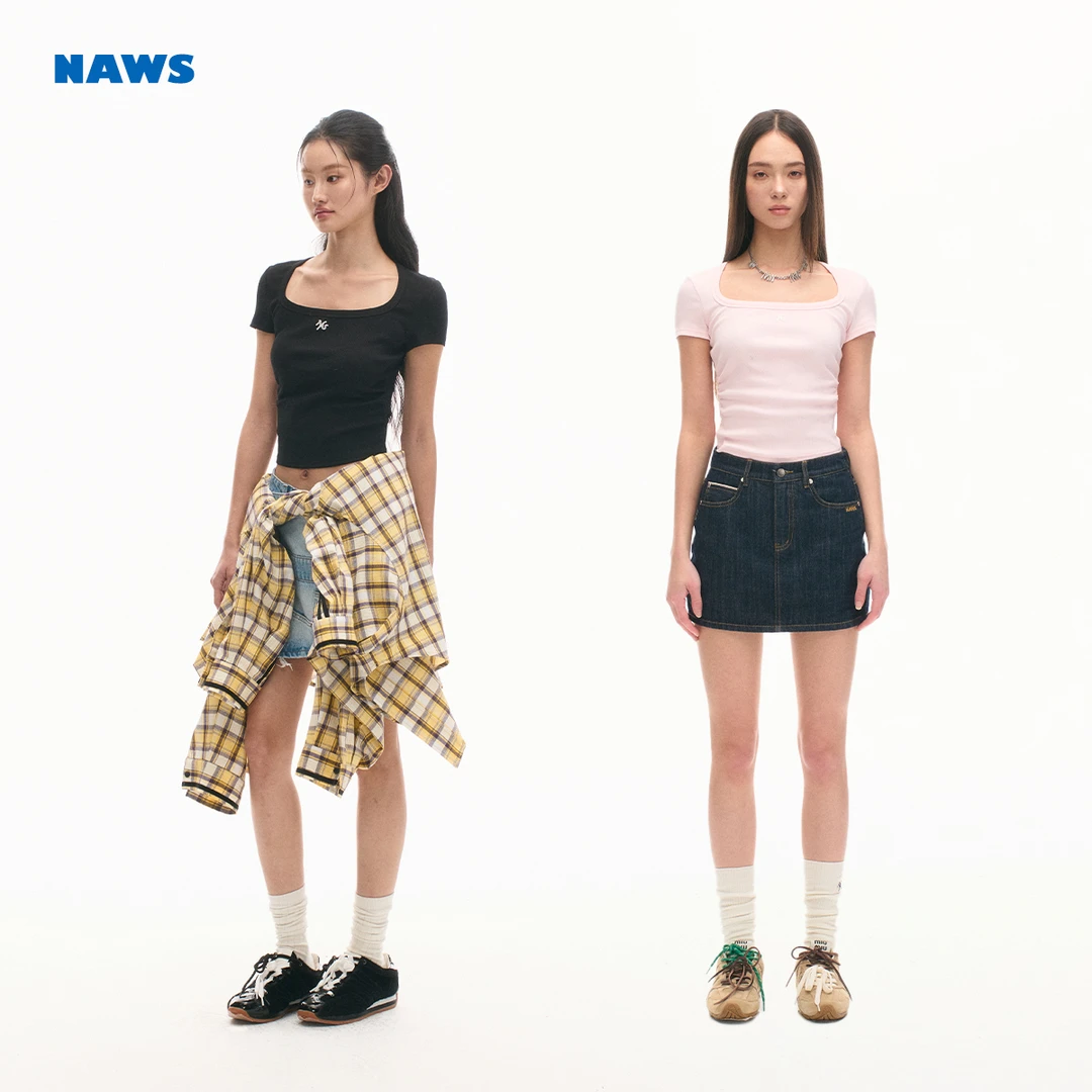 NAWS 花园修身Tee 冰丝罗纹收腰方领圆角T恤