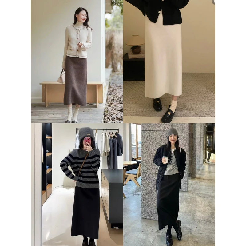 “ma元厂羊毛半裙”好货显瘦百搭开叉半裙020290