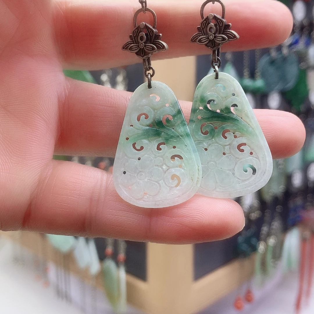 翡翠银S925镶嵌耳饰