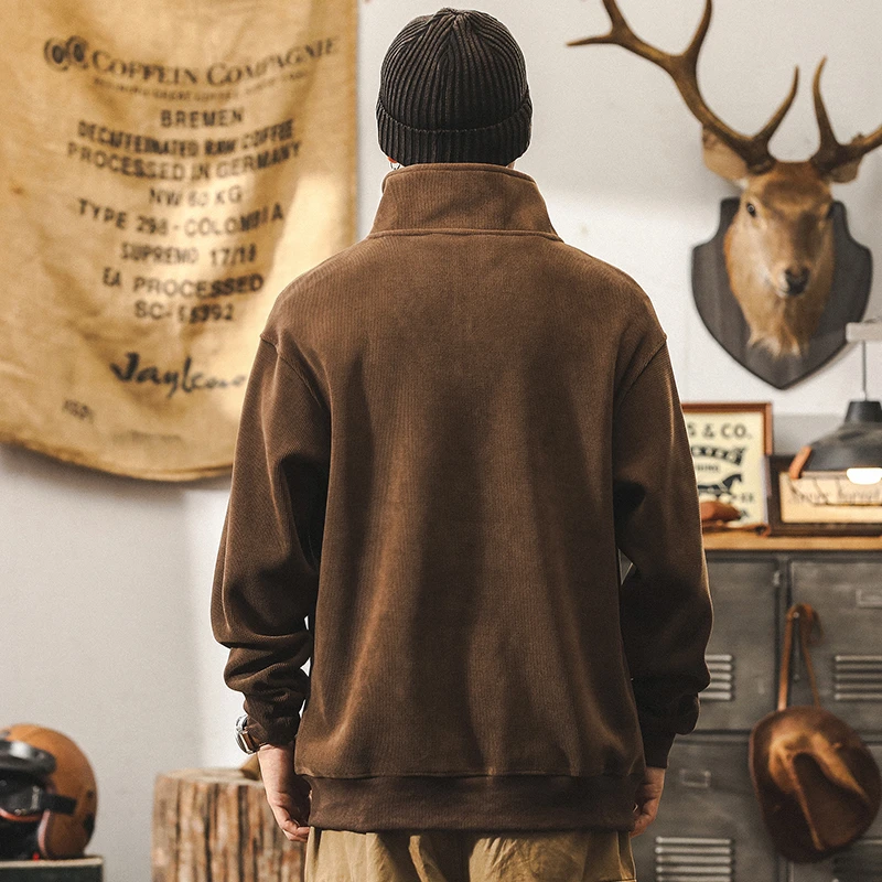 MR.MUDI/穆迪先生美式复古雪尼尔360g重磅半高领加绒卫衣男秋冬款