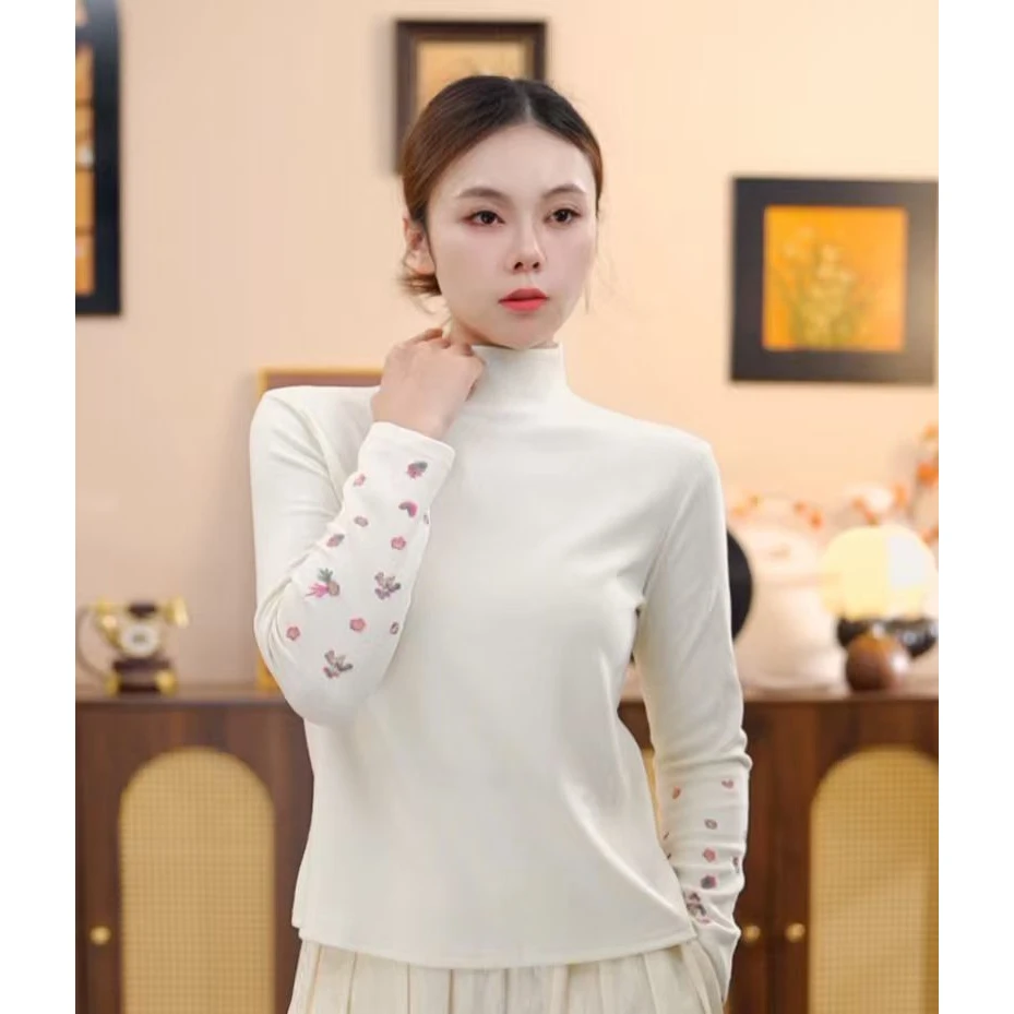 简舒 刺绣弹力打底衫