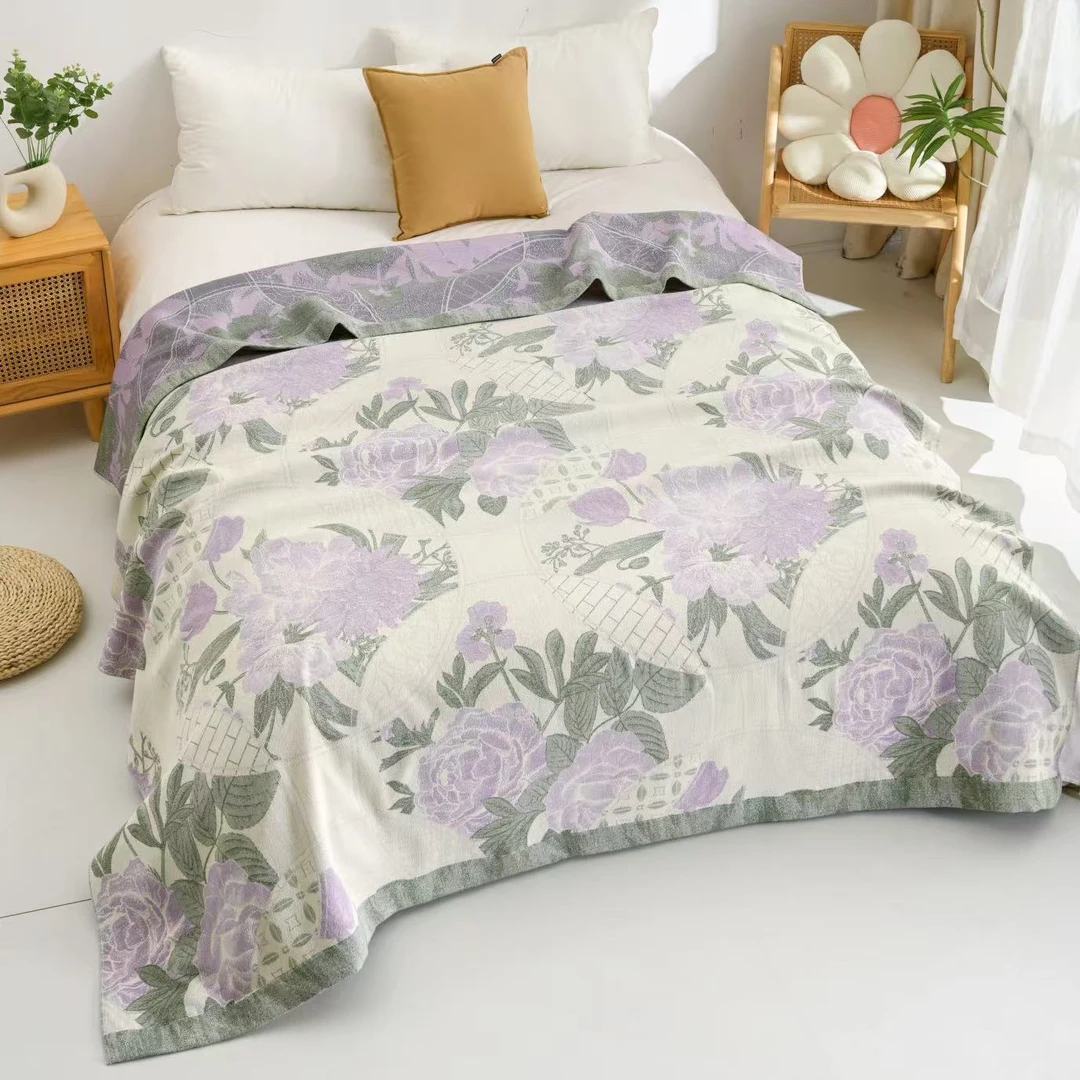 【床盖-紫韵花影-绿-200】200*230cm高奢私人定制款床盖柔软舒适