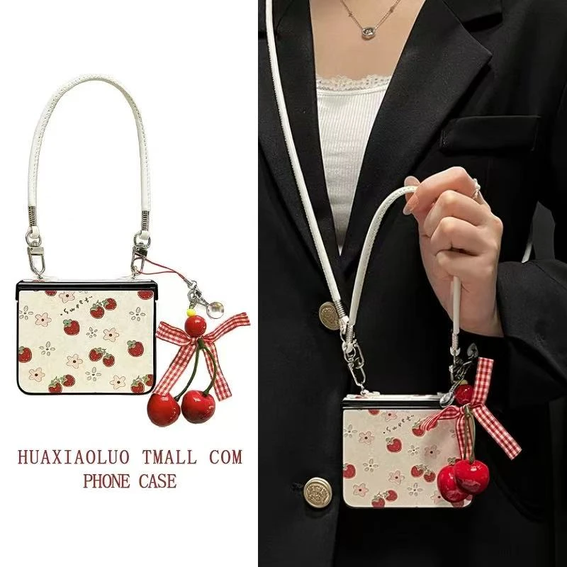 适用于华为purax折叠屏手机壳烫金草莓pocket2包铰链硬壳小米OPPO