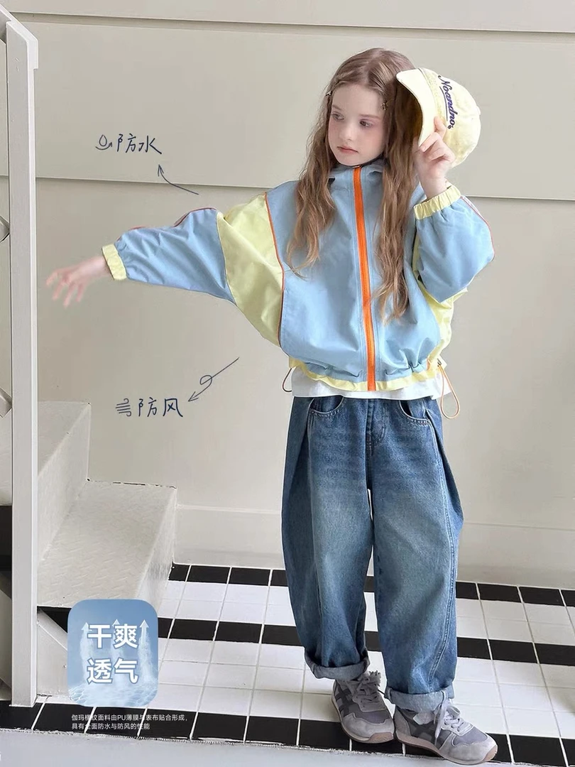 女童冲锋衣2025新款春秋拼色拉链外套秋季新款儿童洋气休闲上衣潮