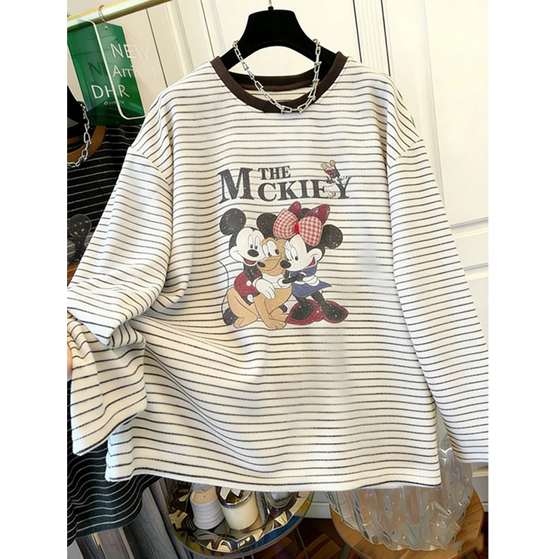 胖妹妹200斤大码慵懒风加厚磨毛条纹长袖打底衫女装秋冬宽松上衣