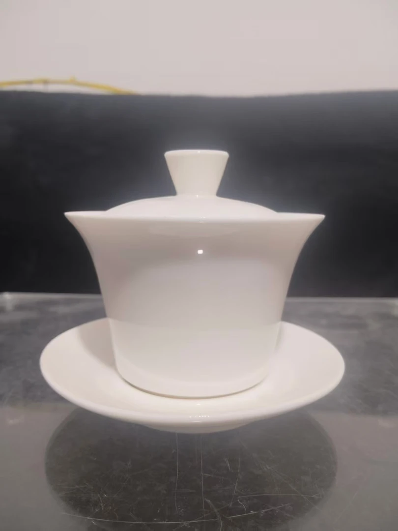 羊脂玉白瓷悬停马蹄三才盖碗功夫茶具家用纯白泡茶盖碗0720