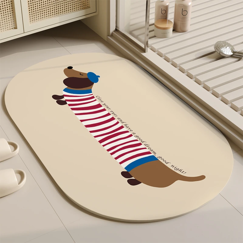 卡通腊肠狗浴室地垫氧气硅吸水吸水速干脚垫卫生间门口防滑垫ll