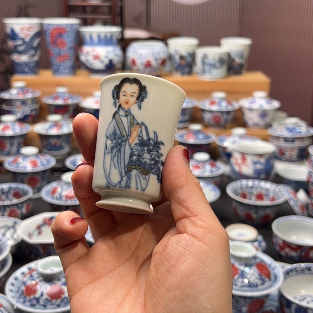 仕女图柴烧闻香杯