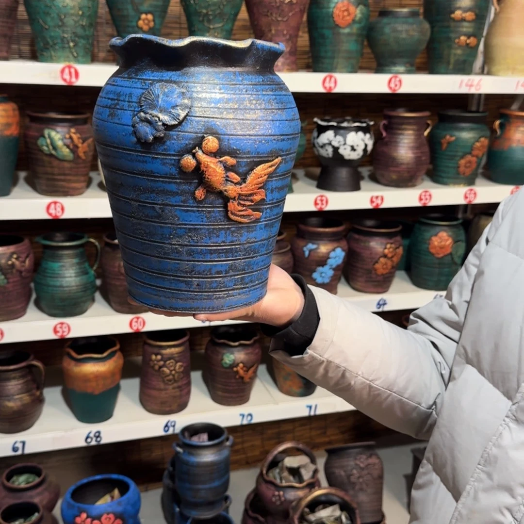 红陶红陶浮雕花盆炸炸炸炸